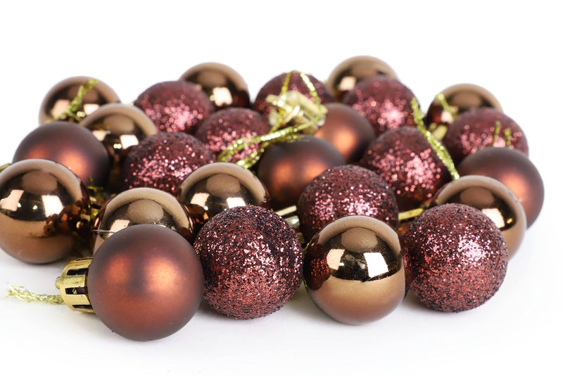 Christmas ConceptsÂ® Pack of 25-25mm Mini Christmas Tree Baubles - Shiny, Matte & Glitter Decorated Ornaments (Mocha) - Image 3
